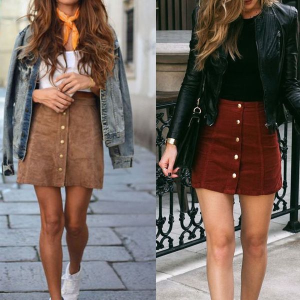 

2020 summer arrival women skirt high waist bodycon suede leather pocket preppy short mini skirts, Black