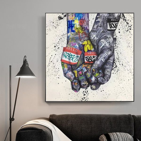 

lover hands graffiti art posters and prints on canvas painting street wall art picture for living room home decor (no frame)