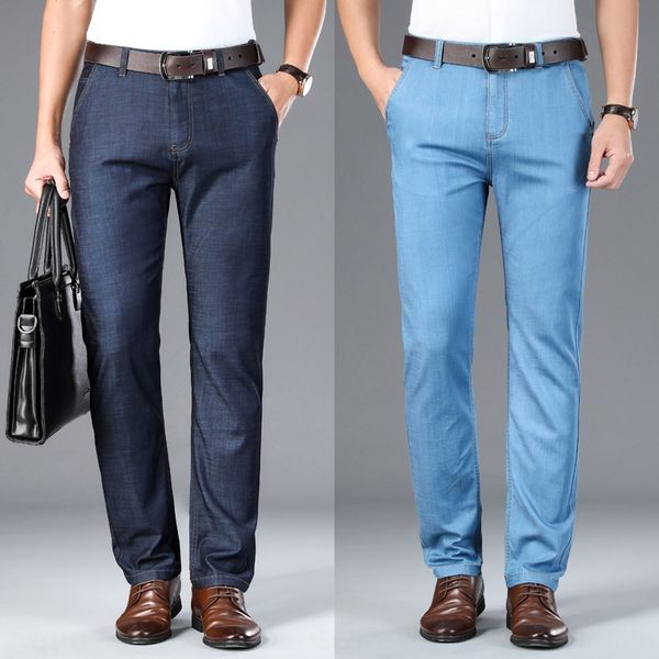 

ice шелковый случайные джинсы и джинсы мужские свободные прямой участок тонкой высокой талией глубоко промежности среднего возраста папа лет, Blue