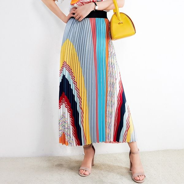 

meixin -height hanging quality smooth elastic belt new high pleated skirt color pleated skirt, Black