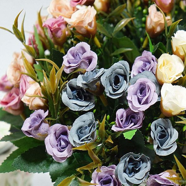 

20 heads artificial flowers for home ornamental flowerpot wedding decora diy scrapbooking fake plants silk roses bouquet 15pcs