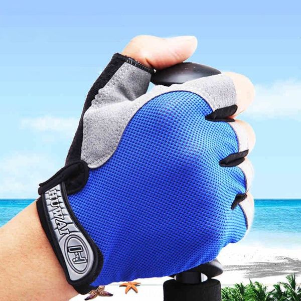 

thin men' and and women' half finger gloves mesh breathable sports hiking outdoor fitness gloves, Blue;gray