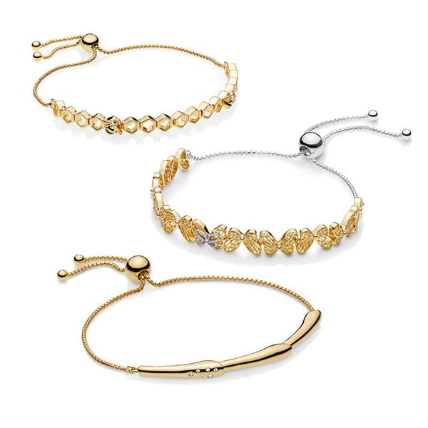 

trendy women 925 pure silver sliding chain bangle original shine gold pans honeybee butterfly bracelet jewelry birthday gift, Golden;silver