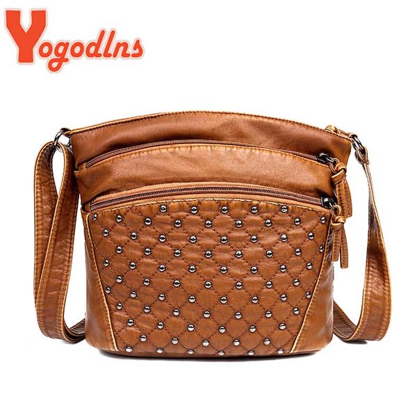 

yogodlns vintage rivet плеча сумки для женщин мягкая кожа pu сумка мода женский crossbody большой емкости lady кошелек