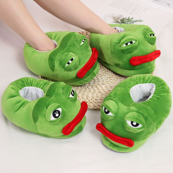 

1 pc very bad sad frog slipper green frog cotton slippers cartoon cotton plush slippers home indoor green shoes, Black
