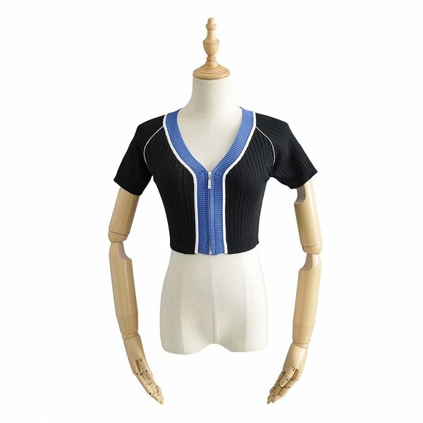 

2020 summer new two-color color matching casual short knitted zipper zipper u7-0231, White