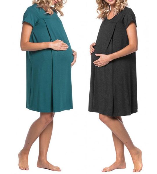 

breastfeedingÂ dress large size short sleeve maternity dress cotton comfortable nursing clothes nursing dress pregnancy new, White