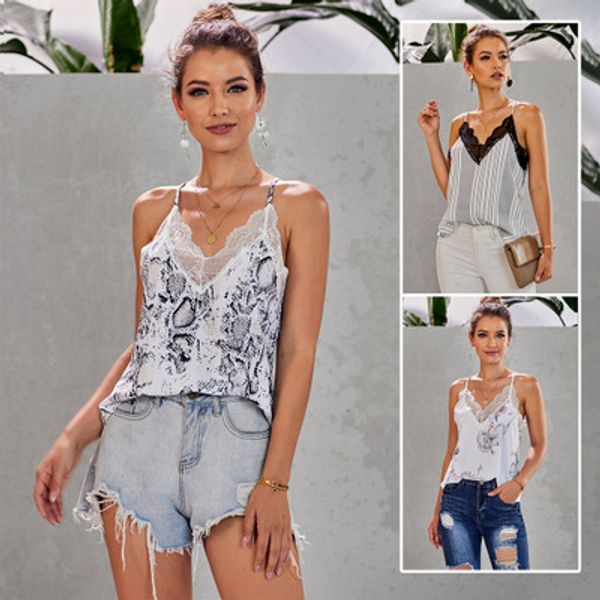 

Womens Designer Lace Camis Ladys Brand Print Camis Top Women Sexy Fashion Casual Top Lady Daily Clothing 2020 Summer New Style 3 Styles