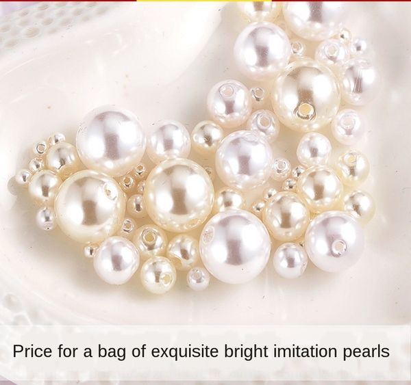 

klch1 highlight imitation pearl abs scattered perforated round diy accessories beads beads earring earrings diy handmade material bag access, Silver