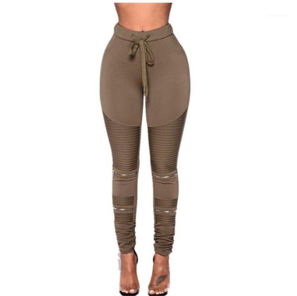 

elastic waist drawstring long trousers women plus size stacked pants casual slim solid stretchy zipper pencil pants, Black;white