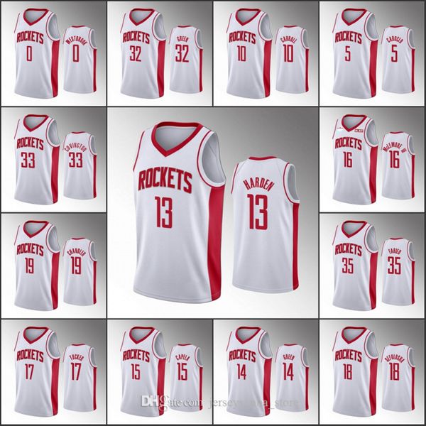 

houston rockets men james harden russell westbrook robert covington association nba white custom 2020 jersey, Black;red