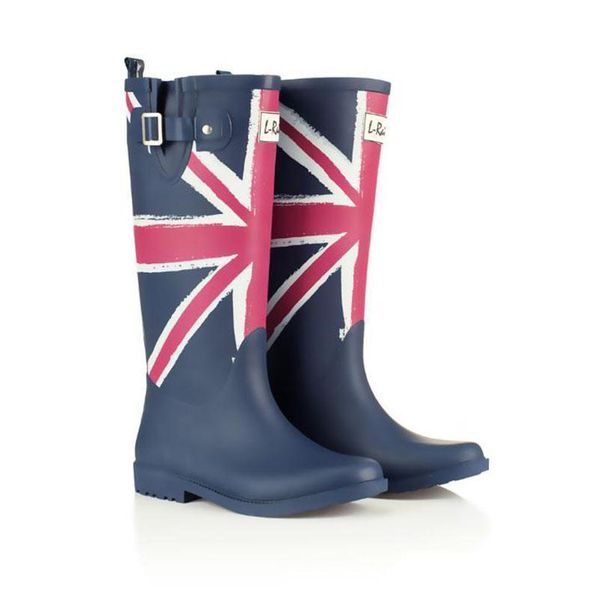 

rain boots printing flag classic ladies rubber miid-calf heels waterproof buckle rainboots 2016 new fashion design tall blue, Black;red