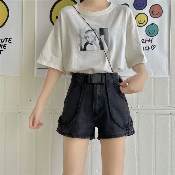 

high waist casual for women 2020 and jeans shorts and jeans new pants slimming loose pocket shorts wide leg curling pants, Blue