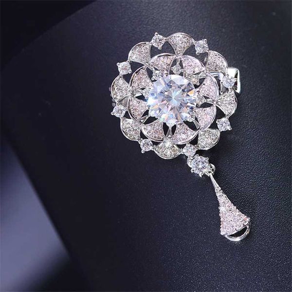 

blingbling zircons teardrop tassle brooches pins for women wedding bridal dangle brooch jewelry accessories elegant broche pin, Gray