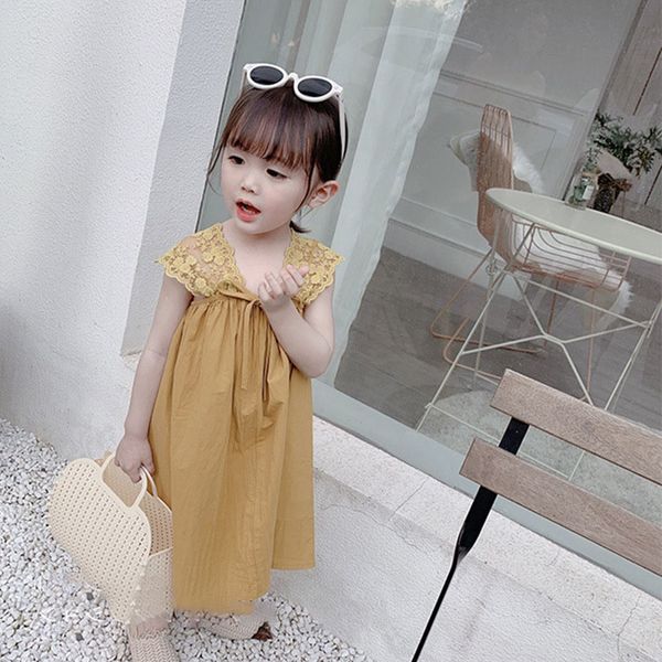 

2020 new arrival girls summer fashion lace floral dress kids cotton dresses princess dresses, Red;yellow