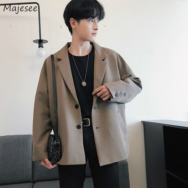 

men solid blazers single breasted long sleeve loose spring korean casual fashion mens outwear teens retro bf ins chic simple new, White;black