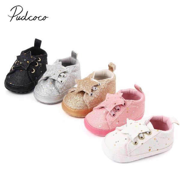 

2020 baby first walkers newborn baby boy girl glitter pram shoes infant sneakers toddler walker solid sequin star trainers 0-18m