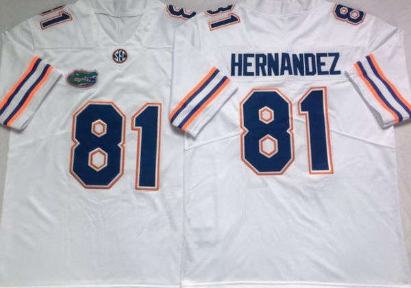 

ncaa florida gators aaron hernandez 81 white orange blue throwback college football stitched mens jersey size s-3xl