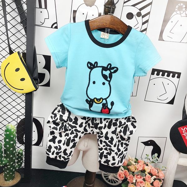 

men's suits for boys and girls and girls vest children's 2019 fashionable cartoon cow vest + shorts two-piece suit children's