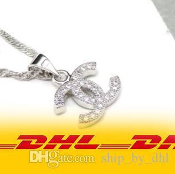 

dhl diamond necklace letter pendant necklaces men women crystal necklace chain for birthday gift, Black