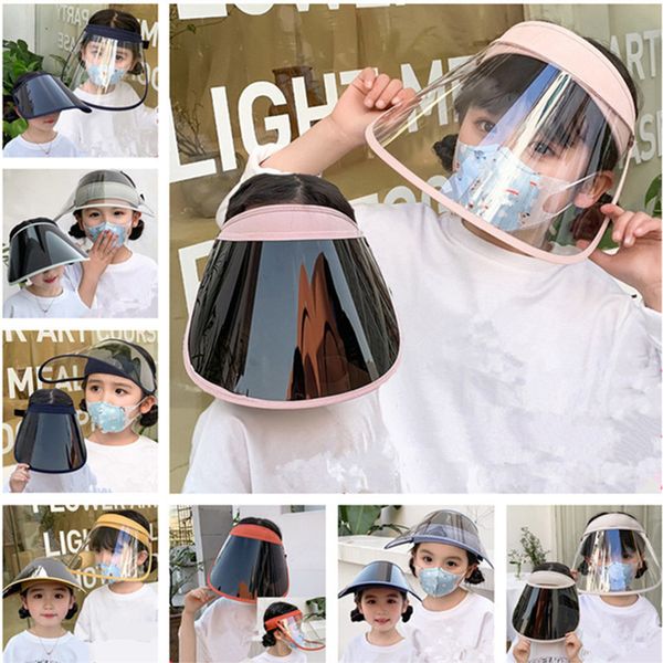 

kids protective full face mask dustproof uv-proof face shield summer transparent boys girls anti-droplet masks elastic sun hats 8 color gift, Yellow