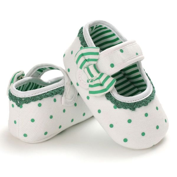 

first walkers green dot born baby prewalker soft soled anti-slip shoes footwear bow princess girl crib mary jane flower