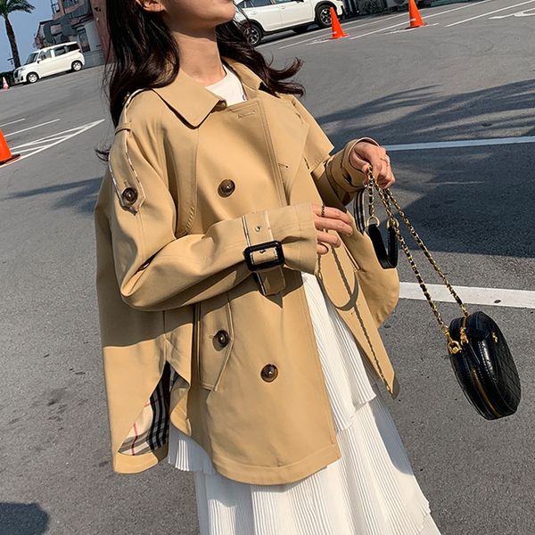 

vms6l quality 2020 autumn new women's clothing korean style fashion short short trench coat women's fashionable windbreaker windbr, Tan;black