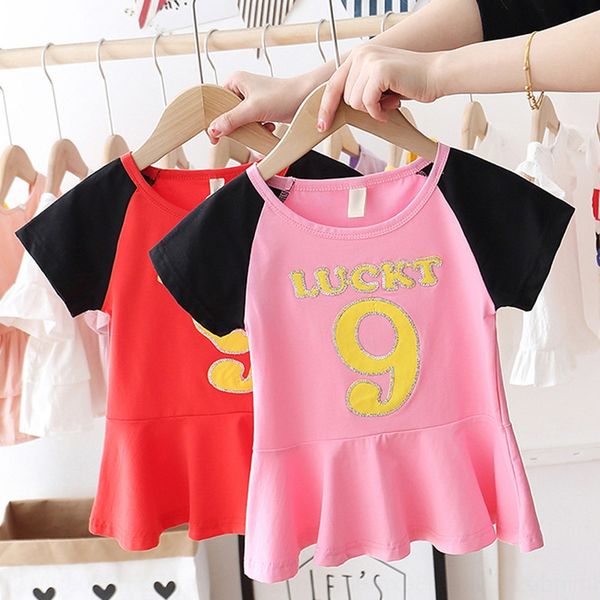 

girls dress 2020 new clothing children's wear korean women's short sleeve children's foreign style base shirt fashion, Blue