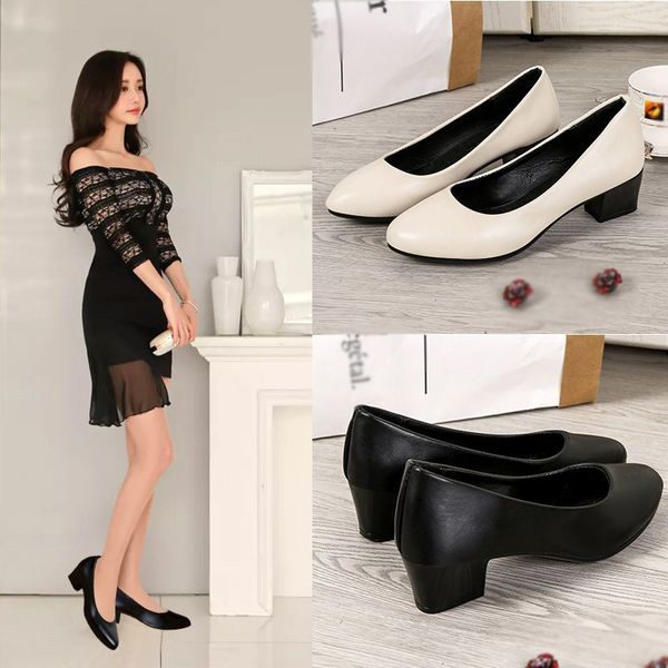 

женские насосы пяток офис дамы коммутирующие черные кожаные ботинки, Black