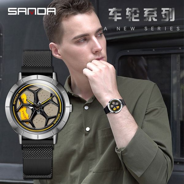 

2020 sanda men's new quartz watch rotating dial casual fashion watch milan men belt men's quartz male relogio masculino, Slivery;brown
