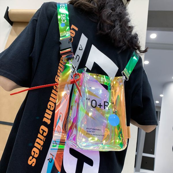 

personality men's brand crossbody bag pvc transparent bag laser ins korean shoulder female student mobile phone shoulder
