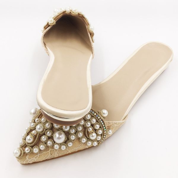 

wexnbry spring and autumn fashion pointed toe flat-bottomed single slippe silks and satins lace sweet women slides plus 43 cs08, Black