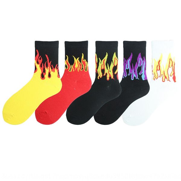 

japanese korean fashion br personalized hip-hop flame cotton and socks middle tube men's and women's socks socks, Pink;yellow