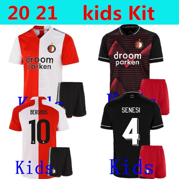 

kids feyenoord home away youth berghuis jersey set soccer persie jorgensen toornstra kokcu fer johnston senesi bozenik football shirt kits, Black
