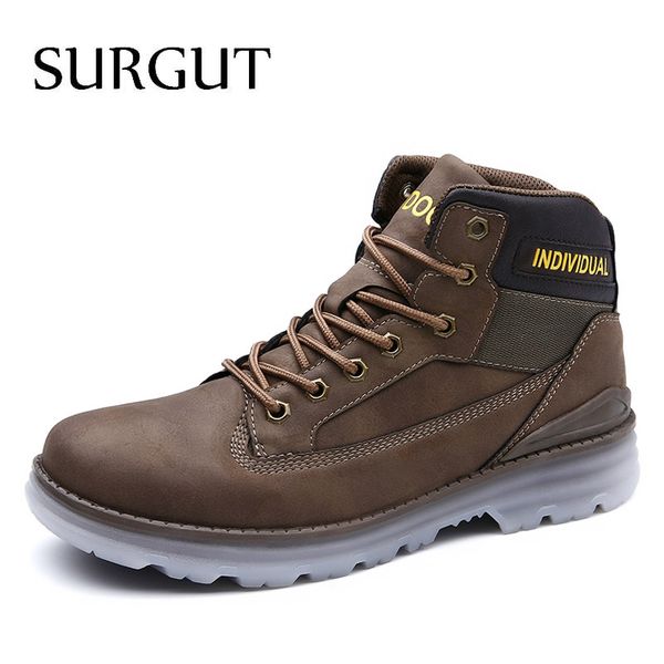 

surgut 2020 winter boots men casual ankle boots men autumn genuine leather shoes work waterproof, Black