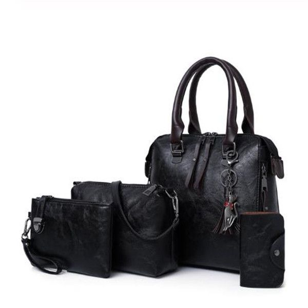 

4 pcs set handbags 2020 new luxury women solid color handbag female shoulder bag travel shopping