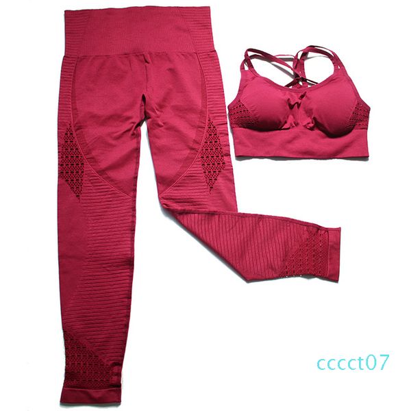 

lantech 2 pcs sports suits gym fitness lifting pants set women yoga sets sportswear leggings padded push-up seamless sports bra ct07, White;red