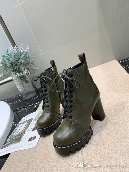 

горячие роскошные женщин сапоги из натуральной кожи короткие сапоги плоский высокий каблук коренастый женская обувь повседневная лауреатом п, Black