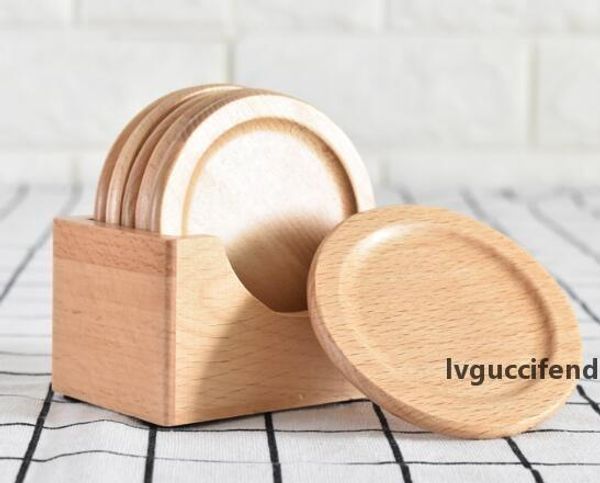 

10sets wooden cup pad set 6pcs round coasters anti scalding heat insulation cup mat table mat