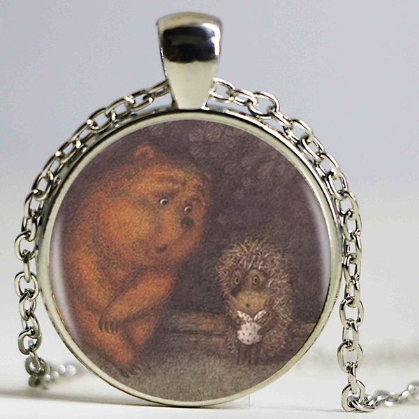 

hedgehog in the fog pendant necklace long chian statement handmade fashion necklace jewelry, Silver