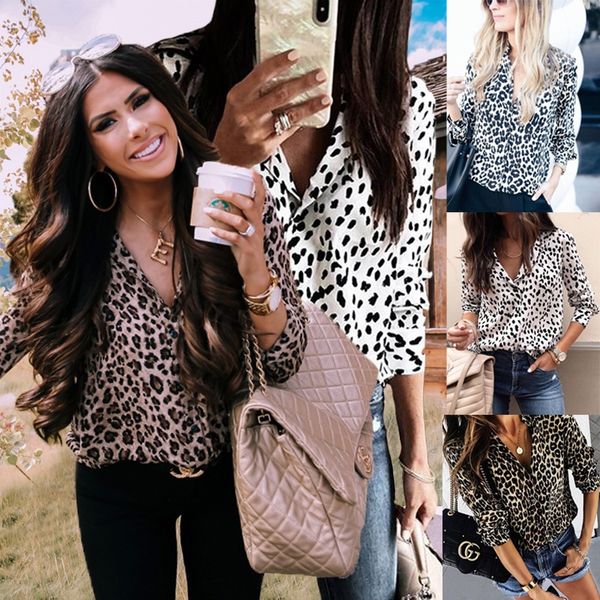 

fashion printed leopard women's long sleeve fashion printed leopard button button shirt women's long sleeve shirt, White