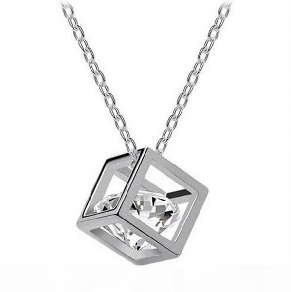 

o gift crystal jewelry cube eight heart eight arrows zircon necklace love pendant wfn422 (with chain )mix order 20 pieces a lot, Silver