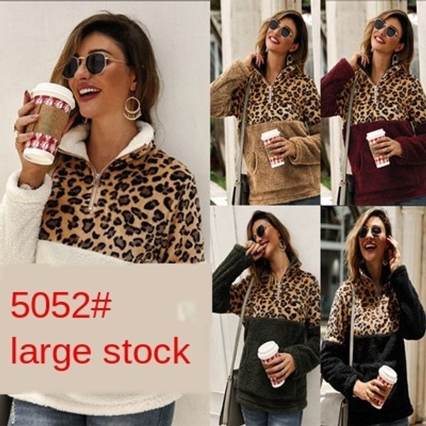 

2019 autumn and winter sweater new long sleeve sweater leopard print stitching top, White;black