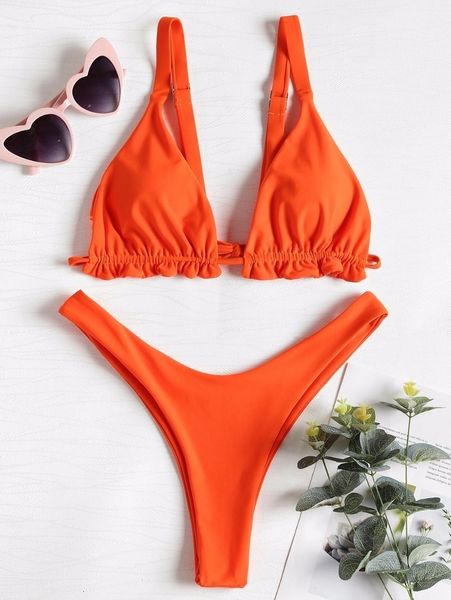 

high cut leg frilled two pieces bikini set swimsuit female swimwear women thong bikinis bathing suit maillot de bain femme, White;black