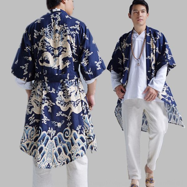 

virx9 mafan xiangyun belt cotton linen summer mid-length embroidered cardigan chinese style windbreaker cotton and linen windbreaker men&#03, Tan;black