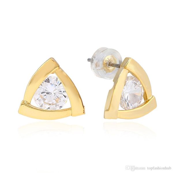 

2018 new european triangle ear studs men's luxurious zircon earrings, Golden;silver