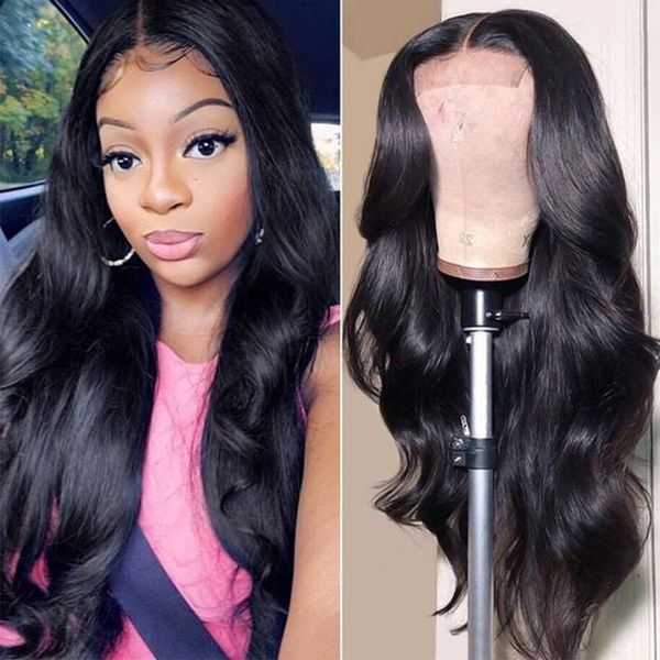 

13x4 lace frontal wigs brazilian body wave long lace front human hair wigs pre plucked for black women virgin hair, Black;brown