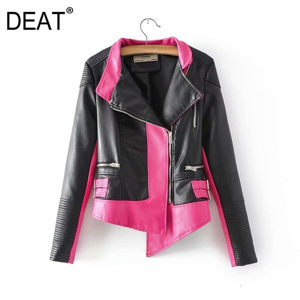 

deat 2020 autumn and winter new products fashion color matching irregular short locomotive pu leather clothing women pb103, Black;brown