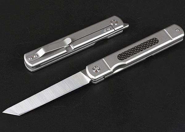 Hochwertiges kugelgelagertes Klappmesser, D2-Satin-Tanto-Klinge, TC4-Titanlegierung + Kohlefasergriff, EDC-Taschenmesser, Geschenkmesser