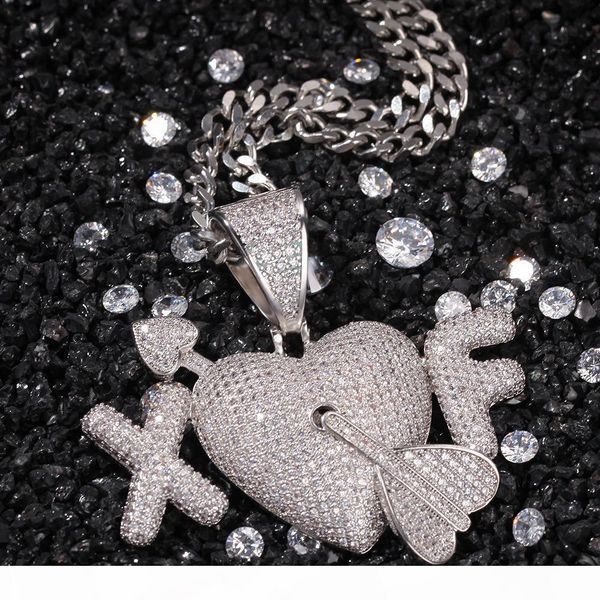 

2 letters heart custom lover couple pendants necklace hip hop cz stone bling iced out men hip hop rapper jewelry silver